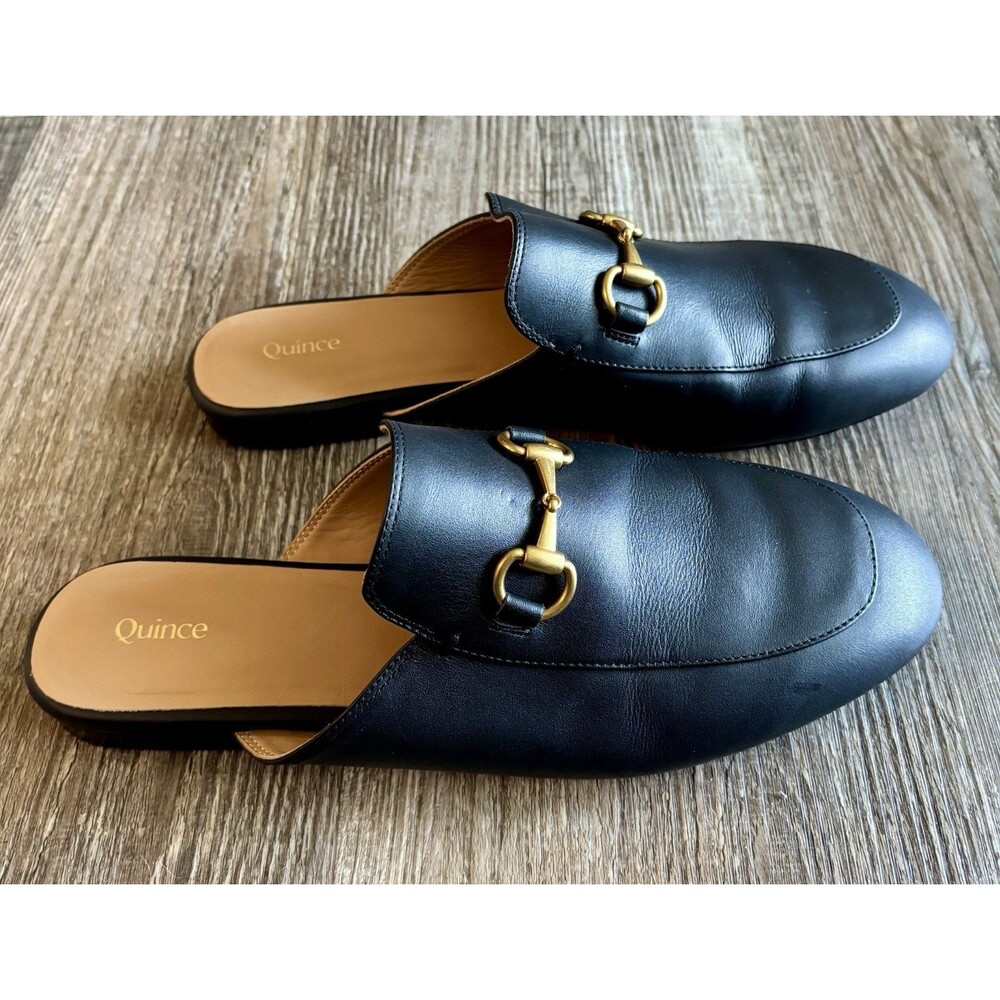 Quince Women Italian Leather Horsebit Loafer Mule Black Shoes 9 - Picture 3 of 7